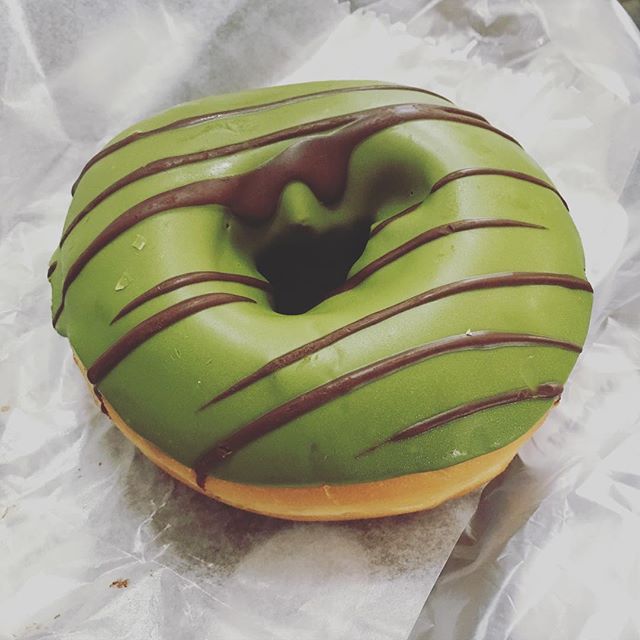 Every morning there’s an assortment of baked goods waiting for me, courtesy of H. Today included a matcha donut.